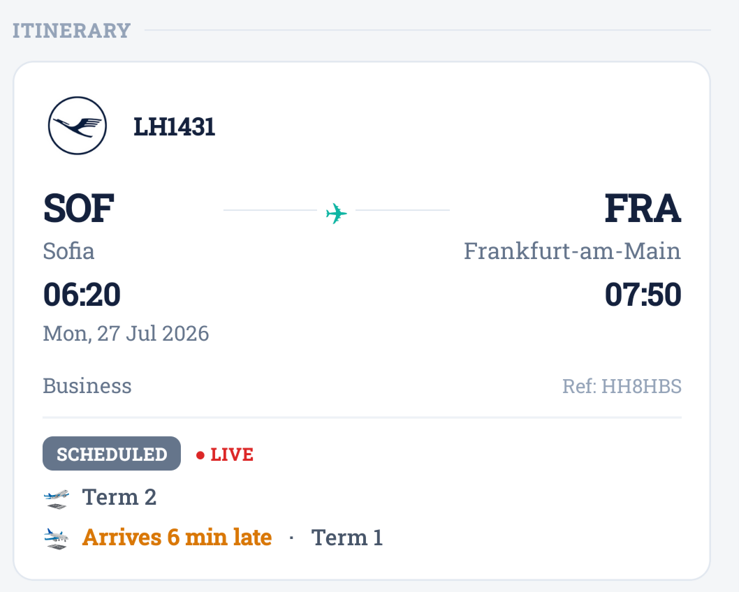 TripActivity traveller app — live flight status with gate, terminal and baggage belt